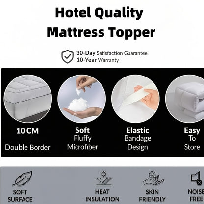 1pc Hotel Quality Mattress Toppers Microfiber Mattress Cover, 10cm Soft and Breathable, Fits Single, Double, King, and California King Bed Sizes, White