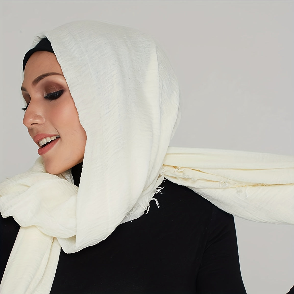 3pcs/Lot Solid Color Bubble Pleated Warm Autumn And Winter Scarf Solid Color Muslim Headscarf Hijab Scarf Ramadan