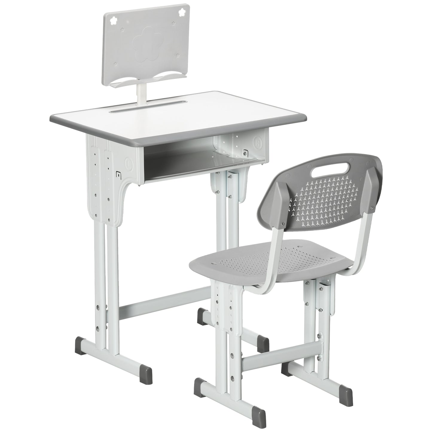 Kids Desk and Chair Set Adjustable Height Study Table Set w/Drawer, Book Stand, Pen Slot