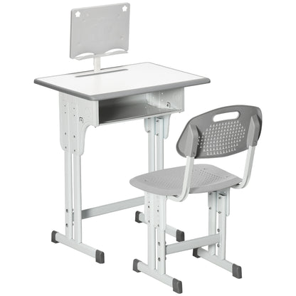 Kids Desk and Chair Set Adjustable Height Study Table Set w/Drawer, Book Stand, Pen Slot