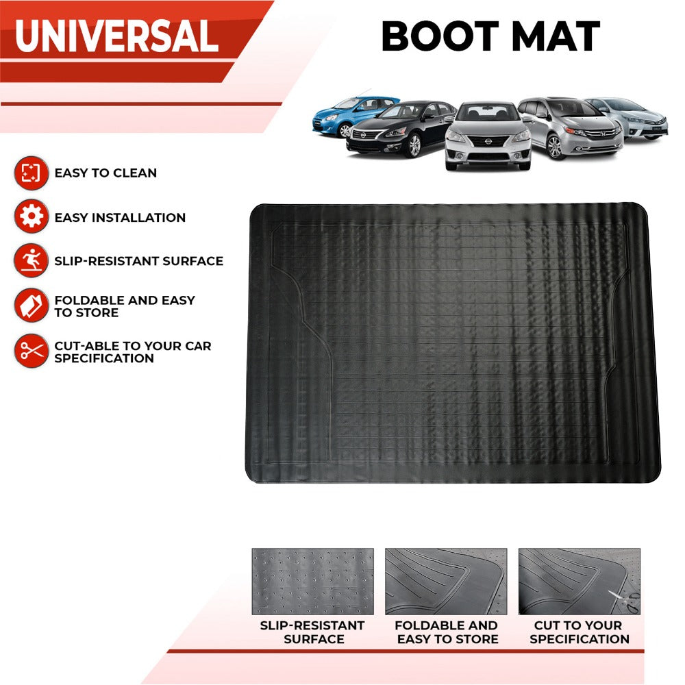 Heavy Duty Rubber Car Boot Mat 125x81cm Trim to Fit Universal Anti-Slip Waterproof Boot Liner Protector for Car SUV Van Truck