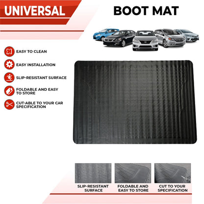 Heavy Duty Rubber Car Boot Mat 125x81cm Trim to Fit Universal Anti-Slip Waterproof Boot Liner Protector for Car SUV Van Truck