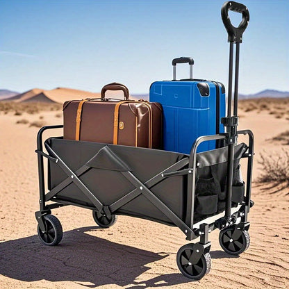 95.25KG Festival Trolley on Wheels, Folding Wagon, Grocery Cart, Portable Camping Cart, Collapsible Foldable Trolly for Beach Outdoor Garden Picnic Shopping Fishing, Detachable Wheels, Adjustable Handle, Outdoor Sport, Best Gifts, Black