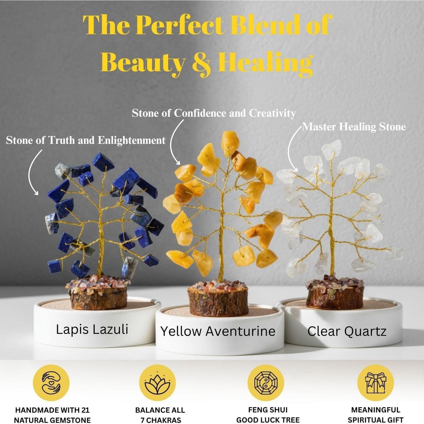12pcs Crystal Tree Set Mini 7 Chakra Gemstone Trees Handmade Natural Stone Desk Decor Good Luck Gift for Women Home & Office Decoration