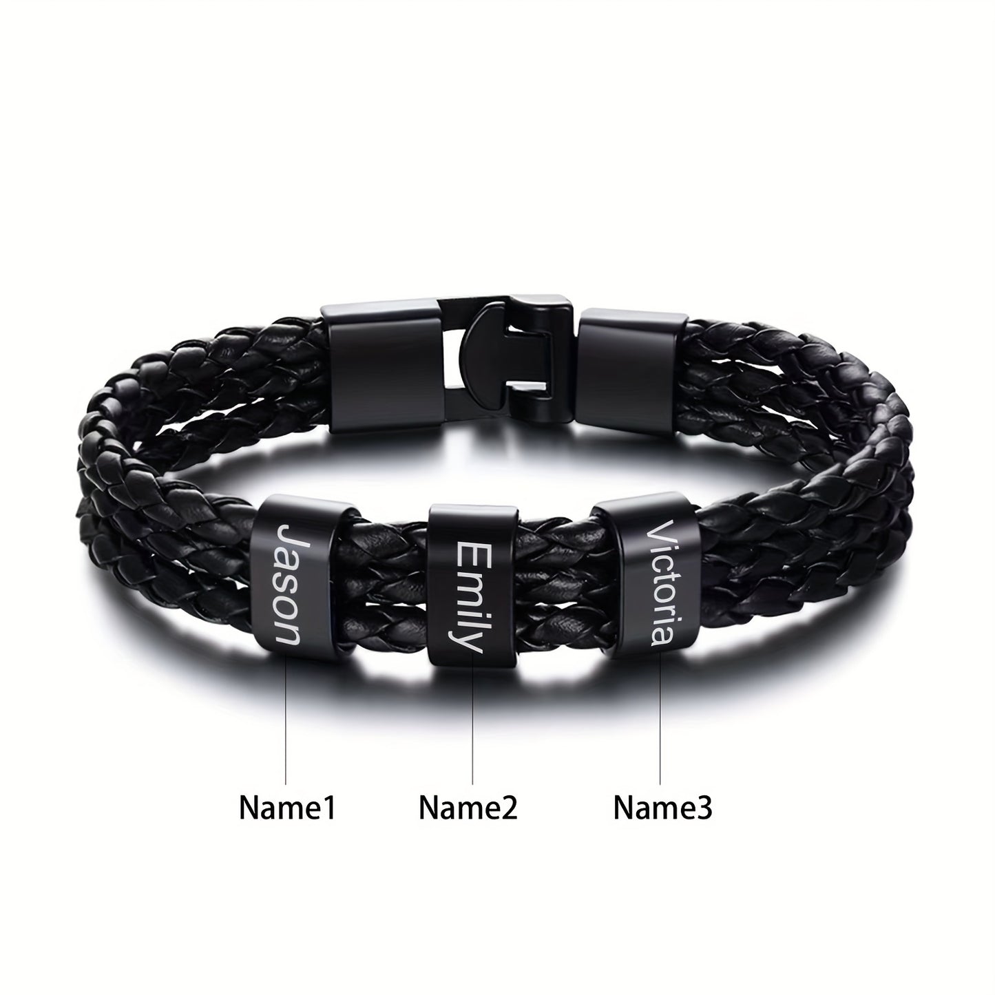 [Customized] Custom Men'S Braided 304 304 Stainless Steel Bracelet, Personalized Engraving 1-7 Names Bracelet, Gift for Dad, Grandpa, Uncle, Husband, Son, Father'S Day