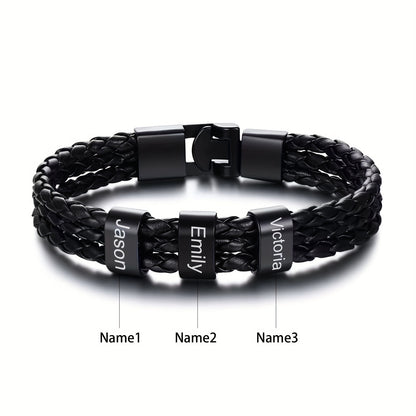 [Customized] Custom Men'S Braided 304 304 Stainless Steel Bracelet, Personalized Engraving 1-7 Names Bracelet, Gift for Dad, Grandpa, Uncle, Husband, Son, Father'S Day