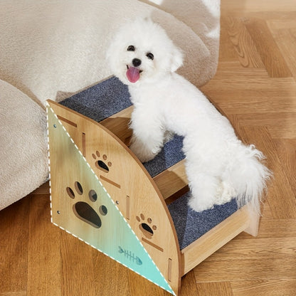 Wooden Pet Stairs with Non-Slip Soft Steps for Dogs – Portable Dog Ladder for Bed Sofa Couch, Easy Assembly, Space-Saving, Suitable for Small Medium Large Dogs & Cats
