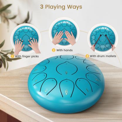 12 Inch 13 Notes Steel Tongue Drum, D Key & Rust-Proof Handpan Drum with Drum Bag and Percussion Instrument Tools