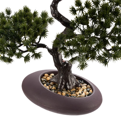 1pc Artificial Pine Bonsai Ornament, Simulation Welcome Pine Fake Plant in Matte Dark Brown Pot, Retro Curved Trunk Faux Greenery, Tabletop Desktop Decor for Shop Front Desk & Home Decor