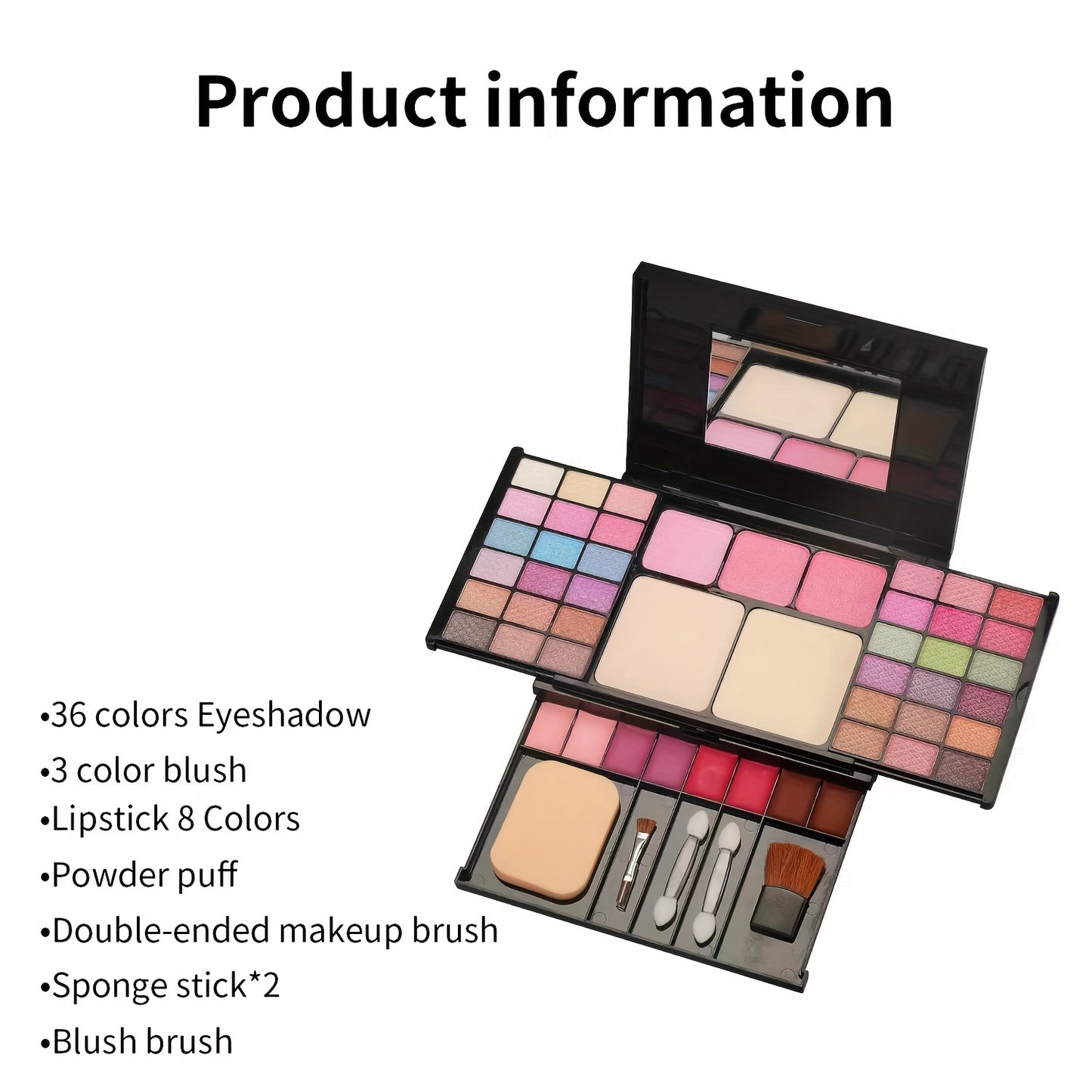 All-in-one Multifunctional Makeup Kit, Featuring 49-shade Eyeshadow Palette, Waterproof Nude Lipstick, Blush, and Setting Powder. The Complete Makeup Set Includes 36 Eyeshadow Shades + 3 Blush Shades + 2 Powder Shades + 8 Lip Gloss Shades