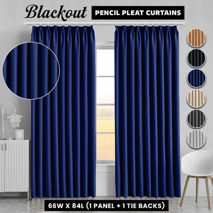 2pcs Premium Blackout Pencil Pleat Curtains – Heavy Duty Thermal Insulated Window Drapes with Matching Ties, Noise Reducing, Energy Saving & UV Blocking, Perfect for Bedroom & Living Room