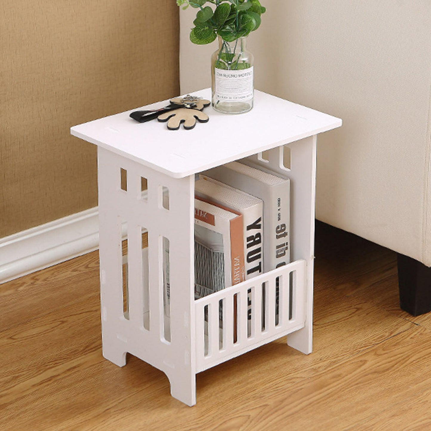 Small Side Table Side End Coffee Table Beside lamp Stand Nightstand Storage Shelf for Living Room Bedroom Bathroom Office Hallway White