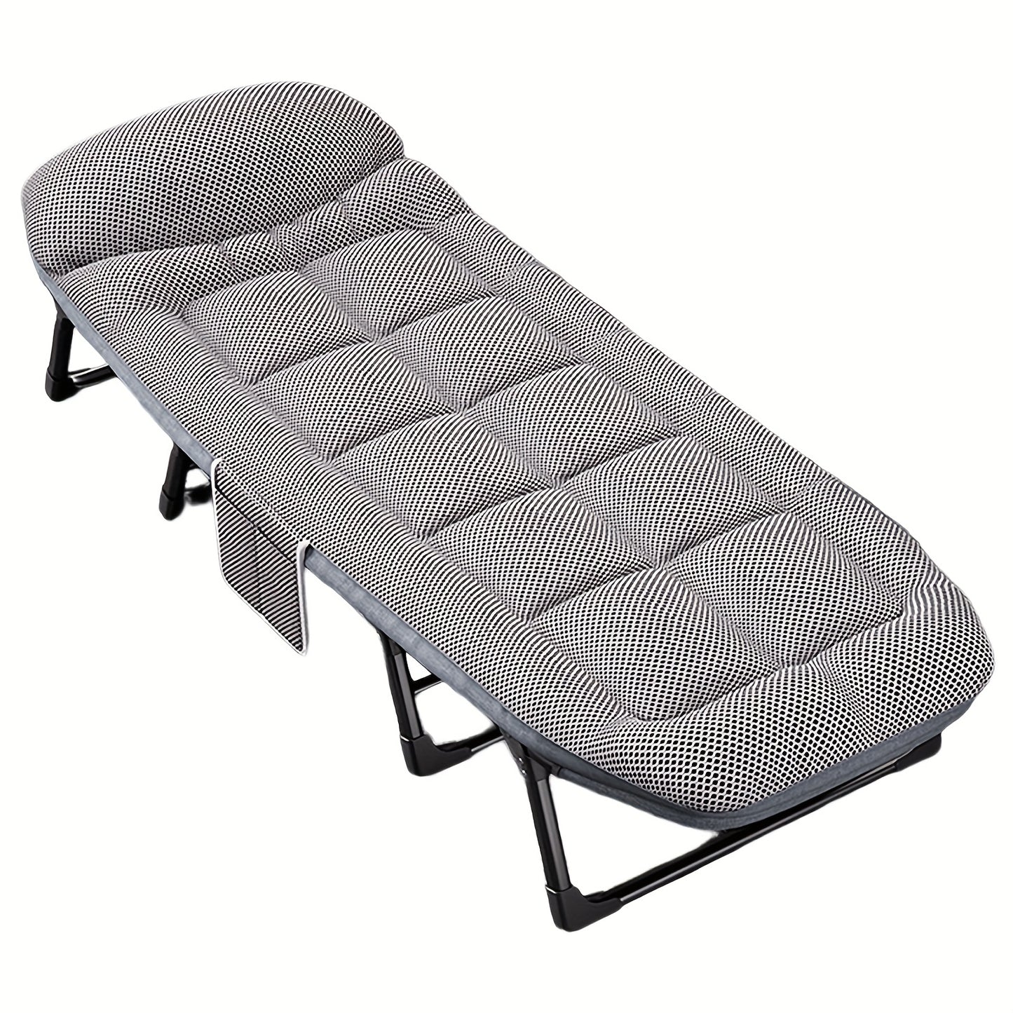 Sun Lounger, Adjustable Folding Camping Bed with Cushion and Headrest, for Adults Garden Patio Pool Office and Beach, 300kg Capacity, Oversized Guest Bed Lounge Chair