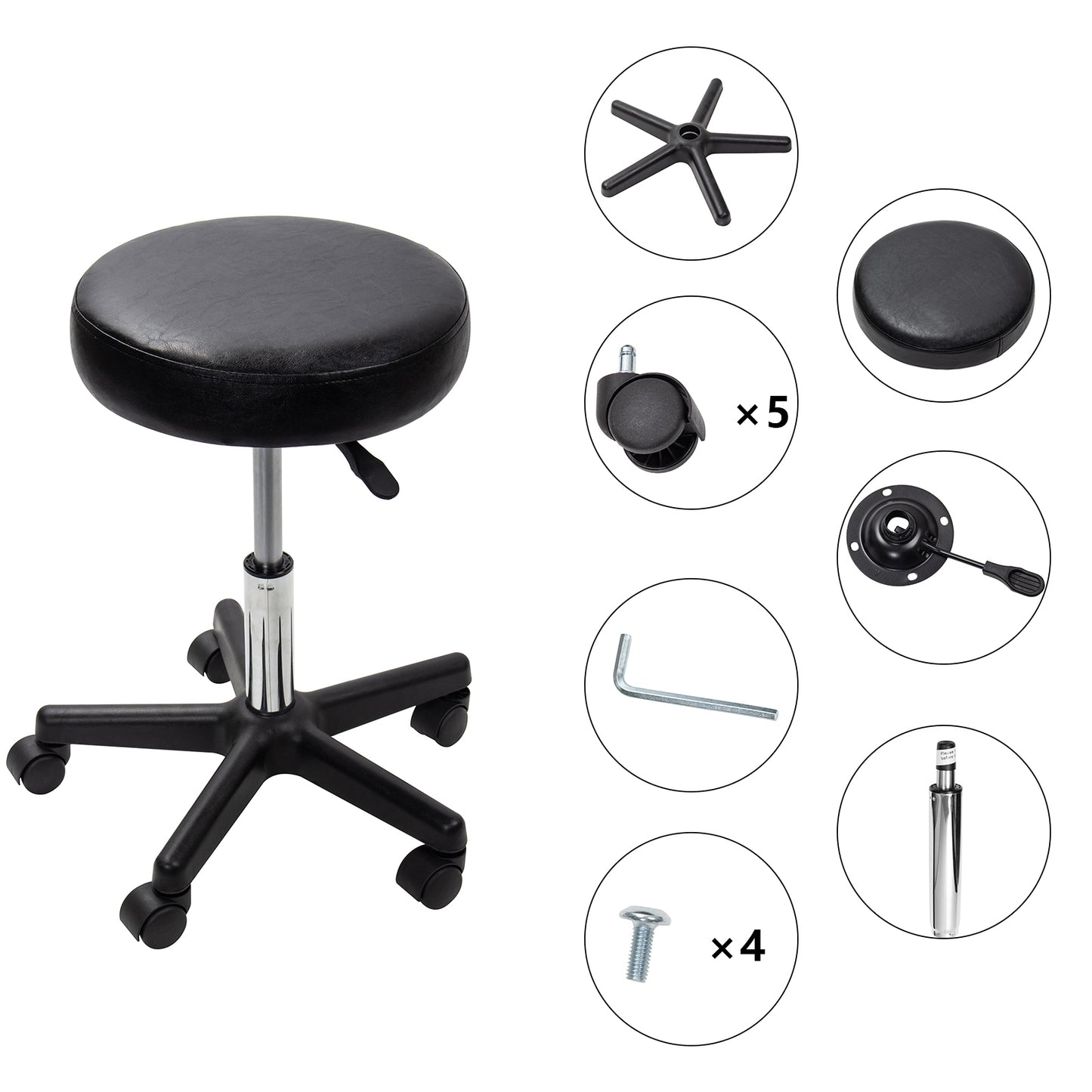 Black Adjustable Rolling Cushion Tattoo Massage Hydraulic Salon Stool with Wheels