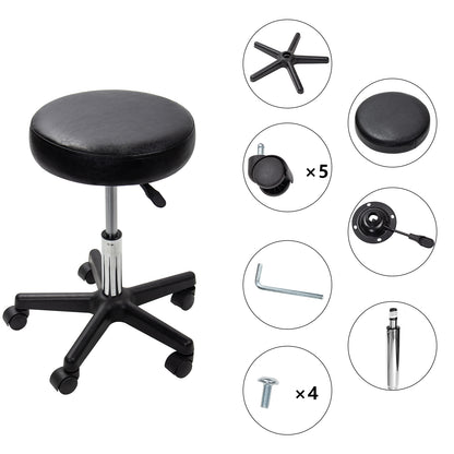 Black Adjustable Rolling Cushion Tattoo Massage Hydraulic Salon Stool with Wheels