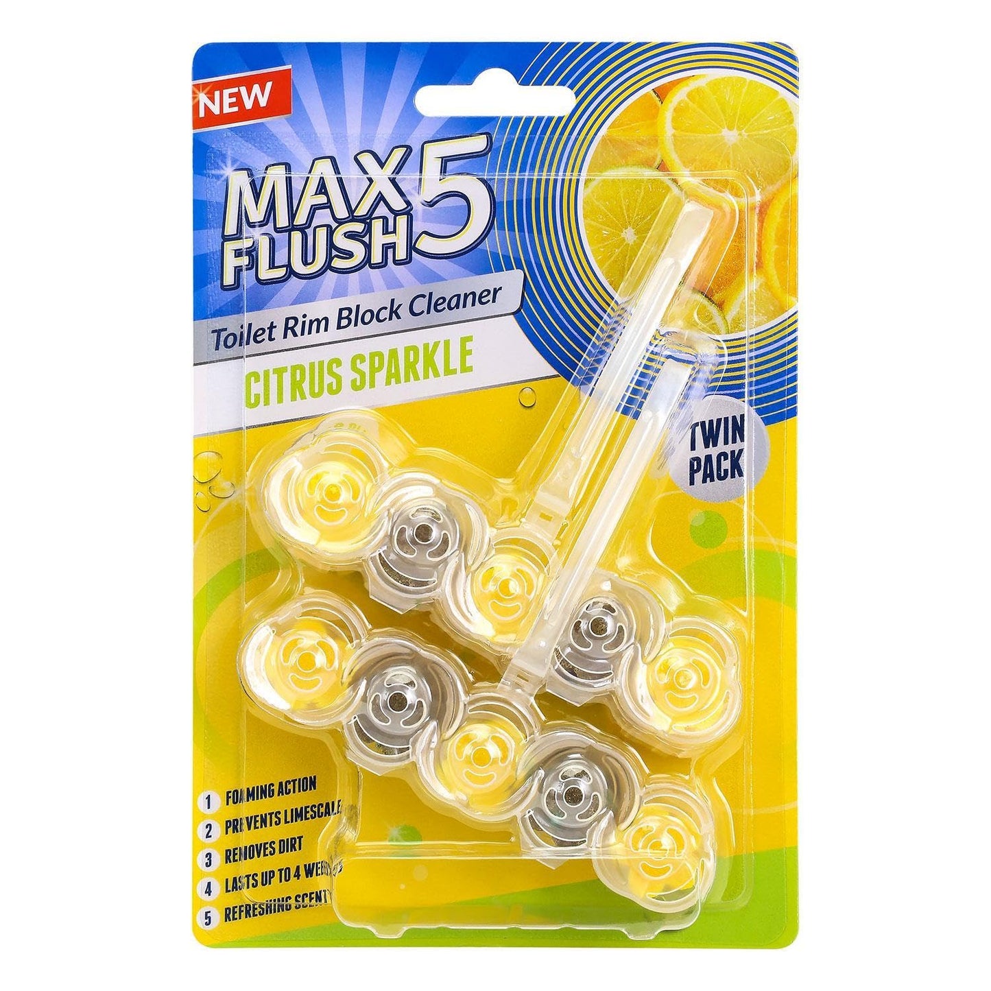 Twin Pack Toilet Rim Blocks – Foaming Cleaner with Anti-Limescale Action – Tropical Blossom Scent – Up to 4 Weeks Freshness