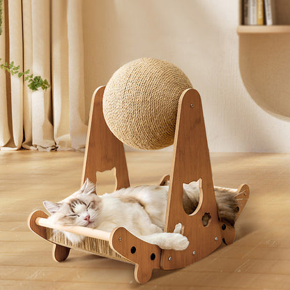 Cat Ball Scratcher with Solid Wood Stand Interactive Climbing Frame for Indoor Cats Durable Handwrapped Protecting Furniture Fun Exercise for Kittens and Pets