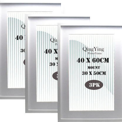 40x60cm(15.7x23.6inch) Wooden Boxed Picture Frames Set Of 3 with Mounts for 30x50cm, 60x40cm Poster Frame with Acid Free Mount for 30X50 Print (Wood 3Pack)