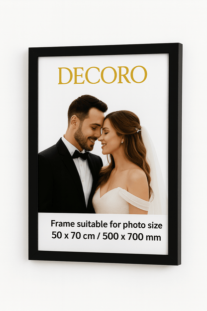 DECORO 50×70 cm Black Wooden Poster Frame – Large 500×700 mm Picture Frame – Ideal for Jigsaw Puzzles, Christmas Gifts, Holiday Prints & Wall Art