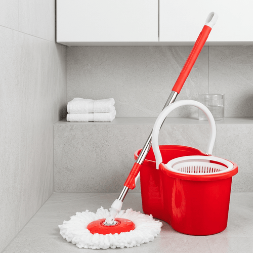 360° Spin Mop and Bucket Set with Wringer, Easy Wring Floor Cleaning Mop with 2 Reusable Microfiber Head for Household Living Room Bedroom Bathroom Toilet