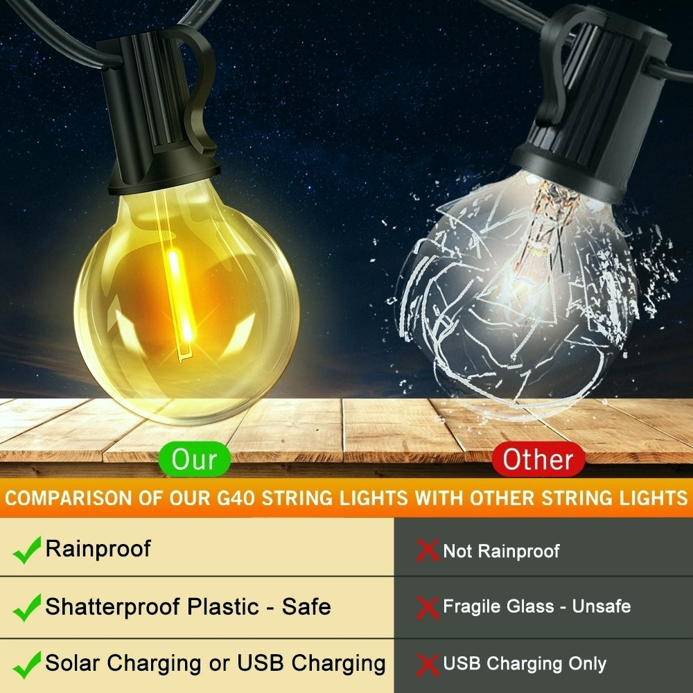 15.25m/20.13m/30.49m G40 Solar Light String, Ip44 Waterproof Outdoor Solar Light Chain/Crystal Fairy Light, With Remote Control And Adjustable Brightness, Ideal For Decorative Lighting In Gardens, Terraces, Balconies, Barbecues, Parties, And Corridors