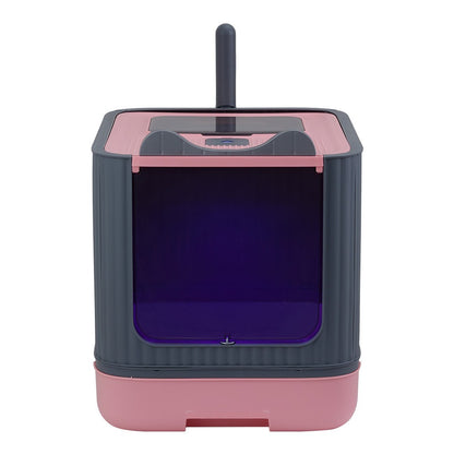 Enclosed Cat Litter Box with UV Sterilisation & Deodoriser | Large Hooded Cat Toilet with Drawer Tray & Scoop | Anti-Splash Odour Control Litter Tray | 44.5x36.5x34.5cm | Grey