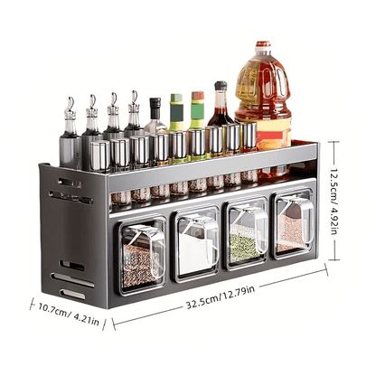 3/4/5-Compartment Seasoning Containers Kitchen Seasoning Storage Rack Spice Rack Organizer for Kitchen Countertop, 1 SET Stainless Steel Adjustable Wall Mounted Spice Storage ith Removable Containers and Seasoning Boxes -Halloween Ideal for Christmas Gift