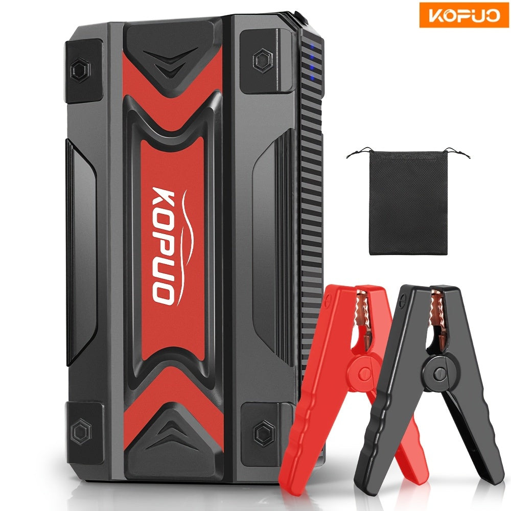 KOPUO Portable 3000A Car Battery Jump Starter (5.0L Gas/4L Diesel) Portable Car Jump Starter Battery Pack, 12V Car Battery Jumper Starter with Safety Jumper Cables, Fast Charge, with LED Lighting/Strobe Light/Sos, Compact Car Starter