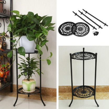 1PC Black Balcony Flowerpot Rack, 2-story Metal Plant Display Rack, Circular Display Base for Office and Living Room, Size 23*23*56cm