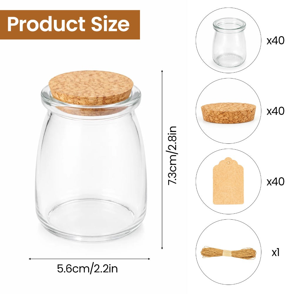 40pcs small glass jars, 200ml/7oz clear medicine bottles, suitable for weddings, party favors, spice storage, bath salts, etc. - Mini containers