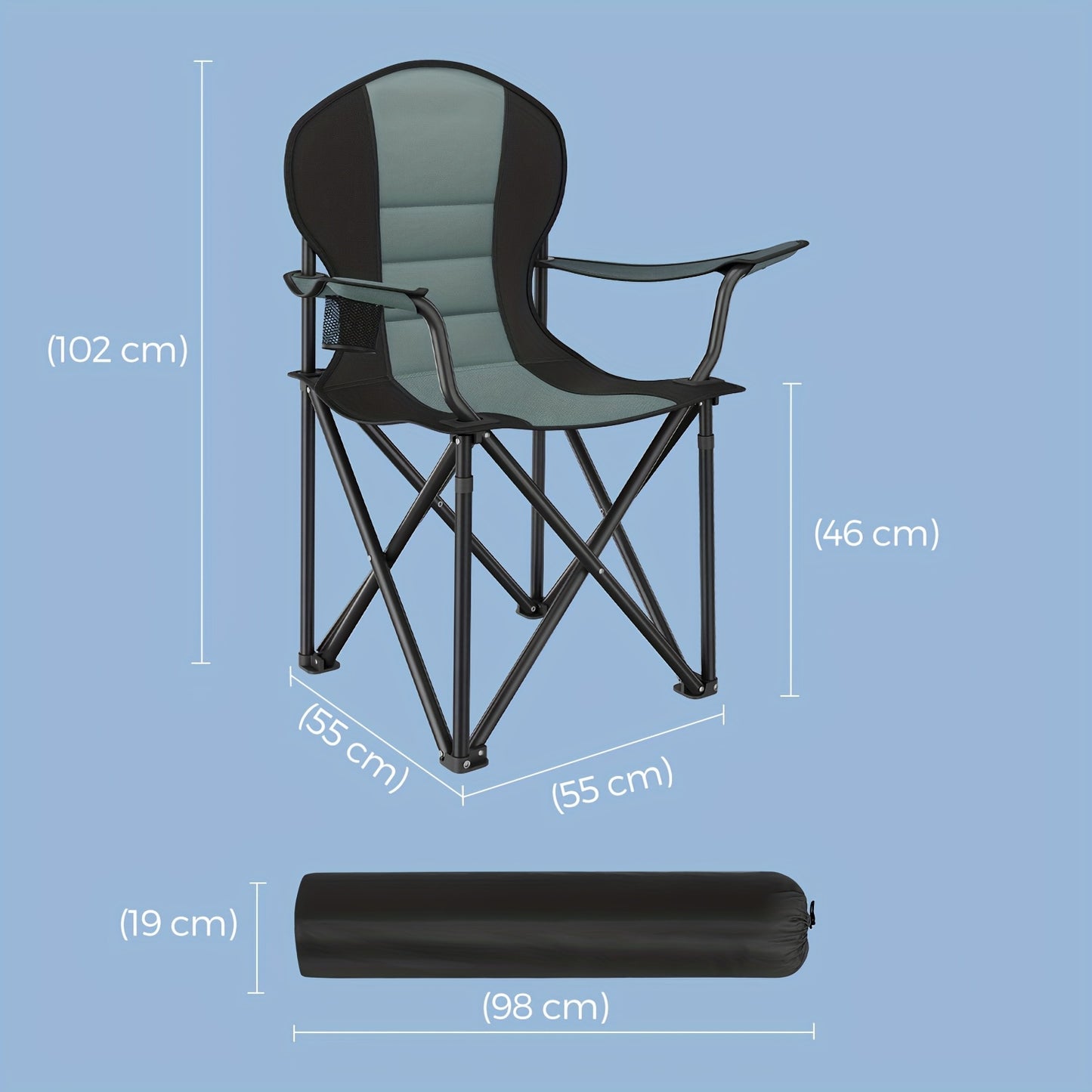 Portable Camping Chair Featuring a Cozy Sponge Seat, a Cup Holder, And a Robust Design, Supporting a Maximum Weight of 250 Kg