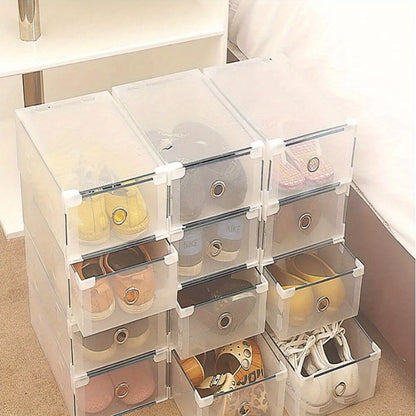 10pcs Clear Shoe Boxes Foldable Shoe Organiser Plastic Shoe Storage Box Transparent Drawer Stackable Storage Cabinet 31 x 20 x 11cm for Shoes File Dress or Toys Storage, Shoe Storage Organizer