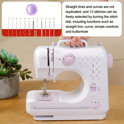 Mini Sewing Machine for Beginner, 12 Needle Multifunctional Household Machine Portable Double Thread Reverse Sewing Machine Two Speed, Battery Powered, (battery Not Included In Package)