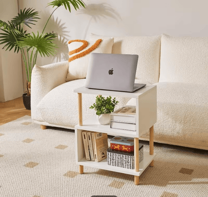 Modern Side Table with Storage - Small End Table/Nightstand, Assembly, -Shaped & Particleboard, Bedside Table for Bedroom/Living Room