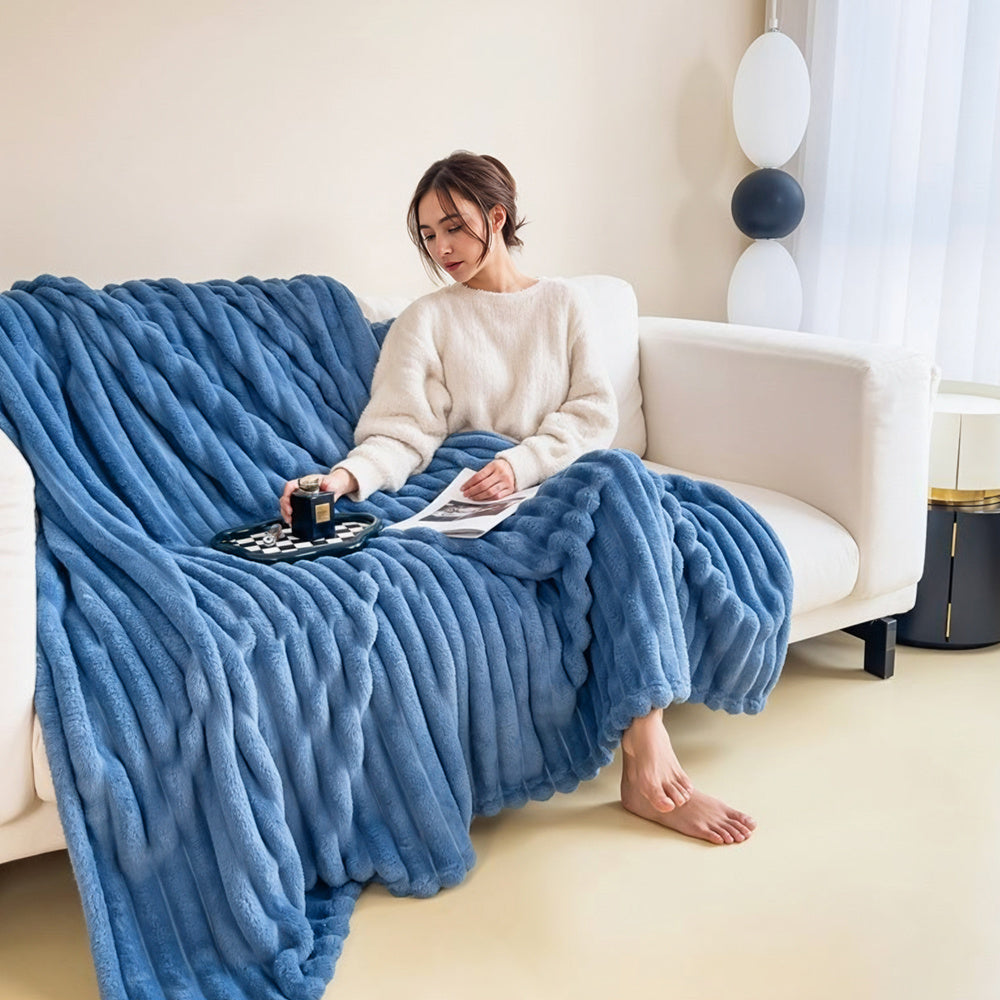 1pc Large Strips Ribbed Throw Blankets | Luxurious 270g Flannel Fleece Blanket | Warm Cozy Blanket Throws For Sofas, Bed, Chair, Couch, Settee | Super Soft Warm Blanket Single Double King Super King Size, Machine Washable, Easy Care, Perfect for Home, Tra