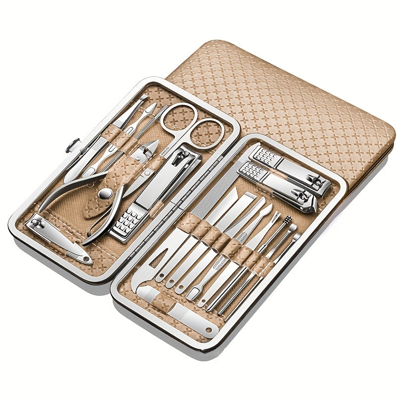 Golden 19pcs Set Classic Boxed Manicure And Pedicure Tool Set with Storage Box, Portable Foot Care Set, Suitable for Women And Men, Travel Home Salon Gifts