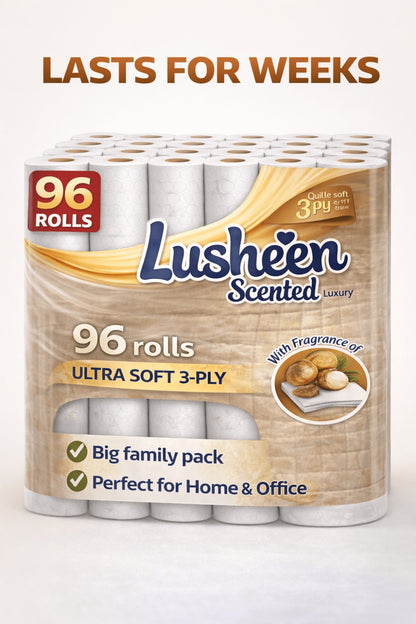 96 Rolls Toilet Tissue 3-Ply Extra Long 150 Sheets – Soft, Strong & Quilted Bulk Loo Roll Pack for Families, Offices & High-Use Homes, Light Fresh Scent