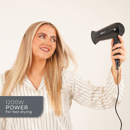 Red Hot 37079 1200W Travel Hair Dryer with Folding Handle/Dual Voltage / 2 Heat Settings/Compact & Lightweight/Black