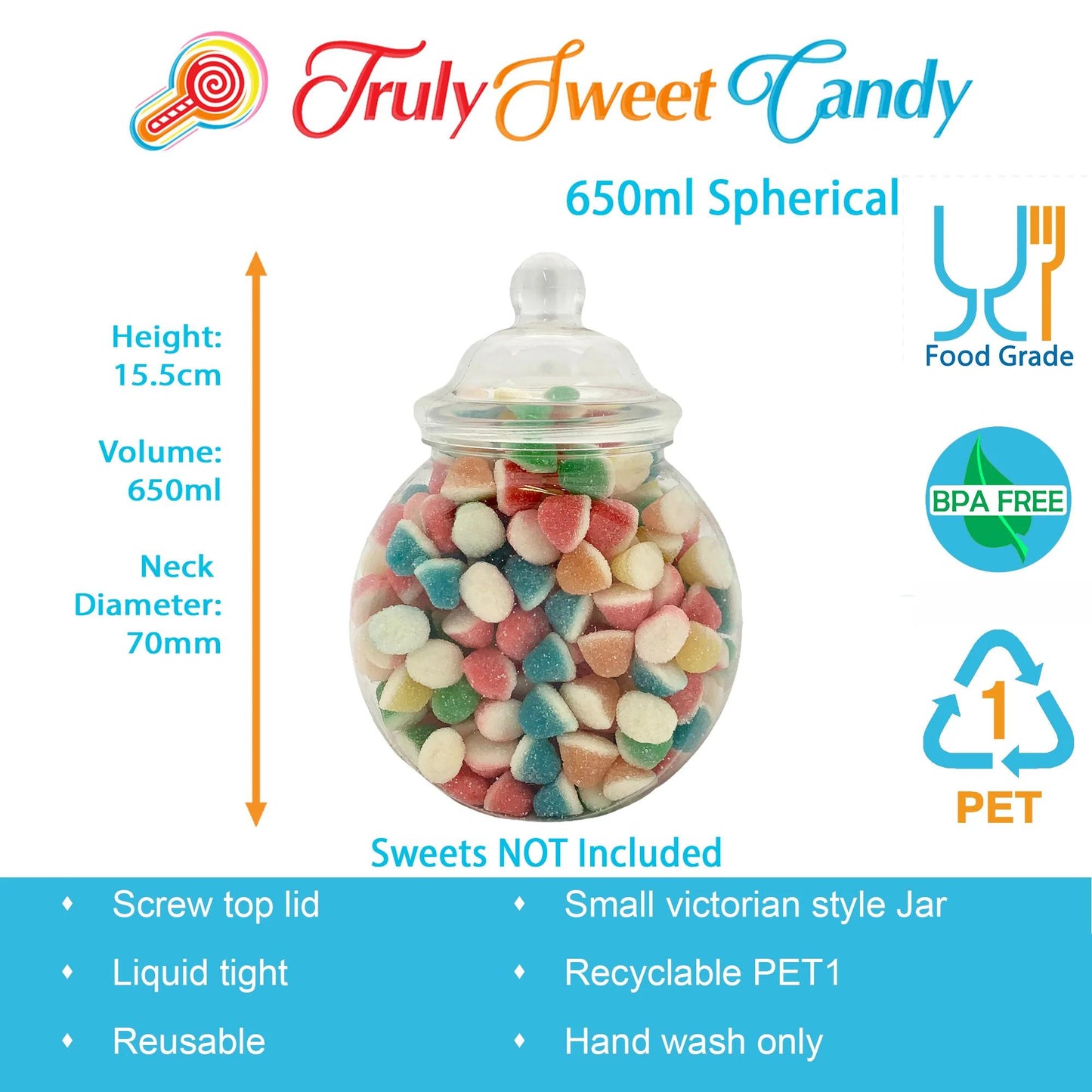 10 Cute Retro Style Food Grade Plastic Candy Jars for Do-it-Yourself Truly Sweet Candy Buffet, Sweet Table, Party Favour table