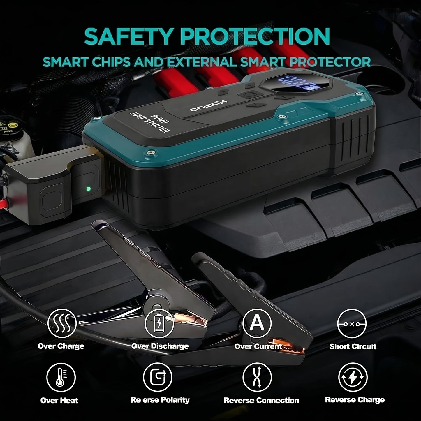 5000A/10000A Peak 12V Car Jump Starter Battery Booster Jump Box, 150PSI Air Compressor Tire Inflator, Up to 10L Gasoline/8L Diesel Engines, 7-In-1 Power Bank, LCD Display, LED Flashlight SOS Strobe, Emergency Kit for Cars SUV Motorcycles