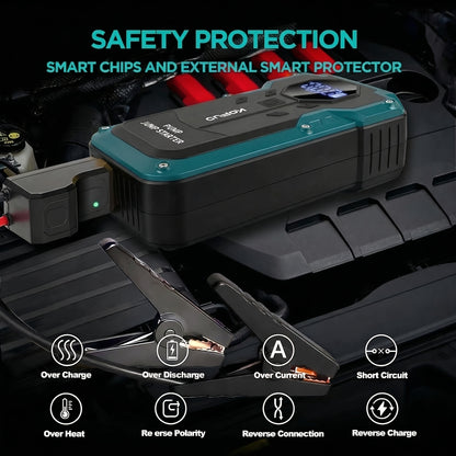 5000A/10000A Peak 12V Car Jump Starter Battery Booster Jump Box, 150PSI Air Compressor Tire Inflator, Up to 10L Gasoline/8L Diesel Engines, 7-In-1 Power Bank, LCD Display, LED Flashlight SOS Strobe, Emergency Kit for Cars SUV Motorcycles
