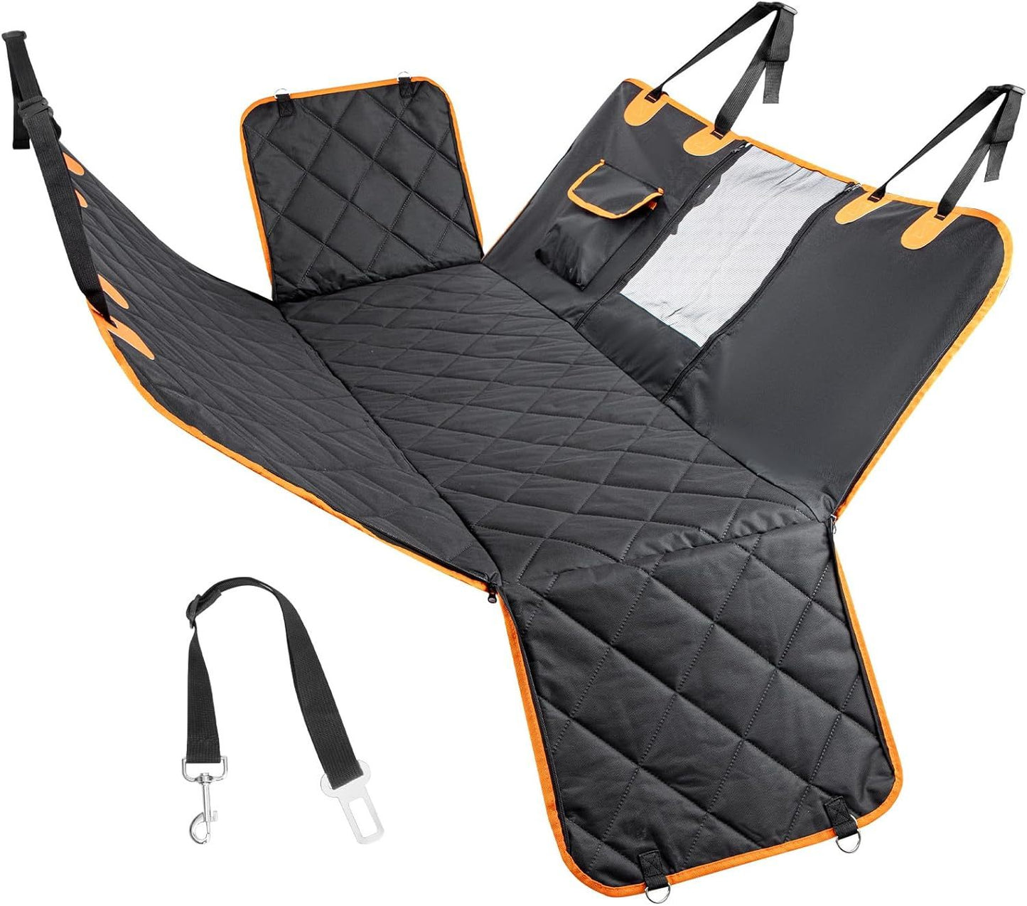 Dog Car Seat Cover, Dog Hammock for Car Back Seat, Car Dog Bed with Mesh Window and Storage Pocket