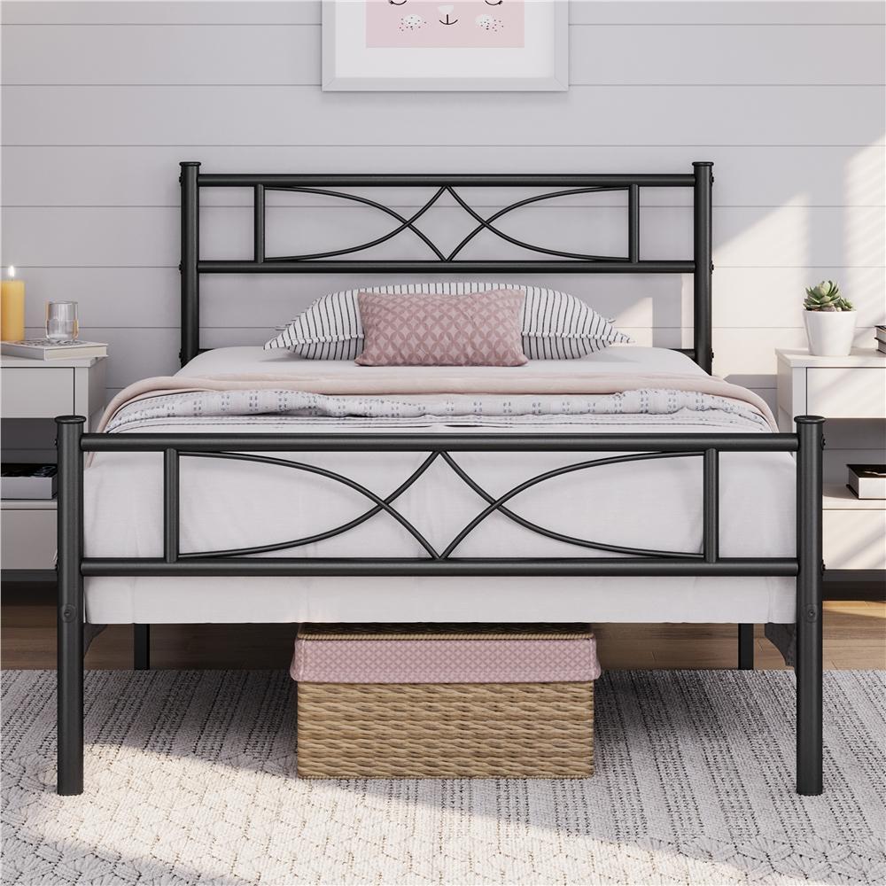 Metal Platform Bed Frame with Headboard – Vintage Style Single Double King No Box Spring Required UK