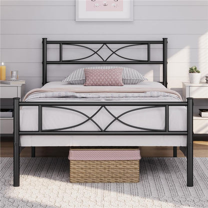 Metal Platform Bed Frame with Headboard – Vintage Style Single Double King No Box Spring Required UK