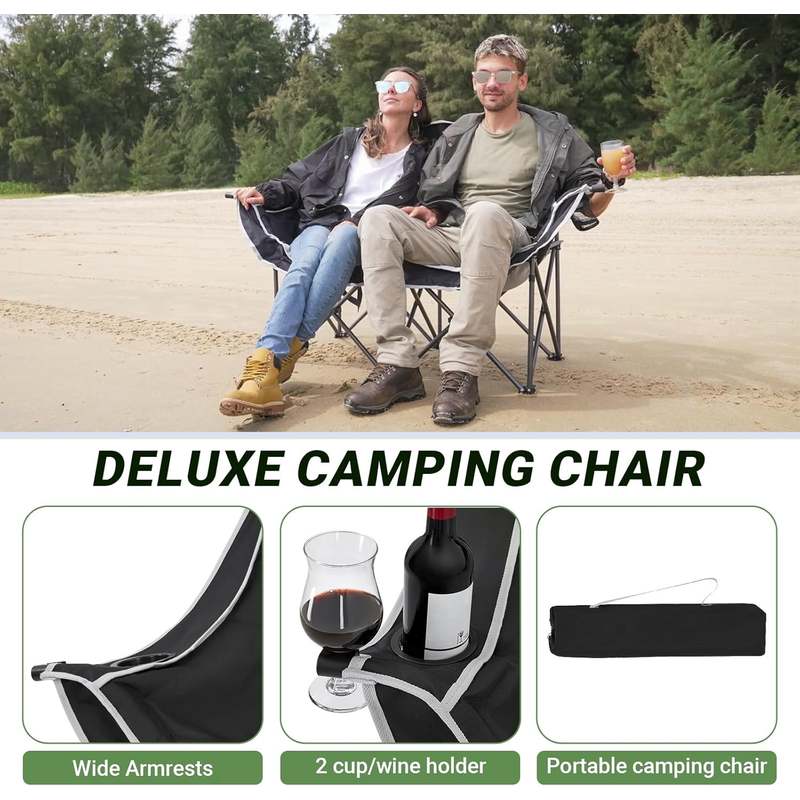 Double Camping Chair with High Back – Foldable & Comfy for Outdoors