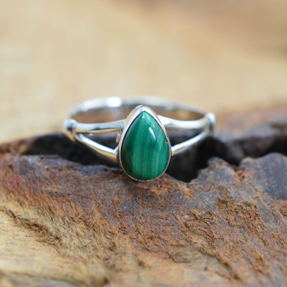 925 Sterling Silver Pear Gemstone Ring in Onyx, Larimar and More, Minimal Daily Wear Jewelry for Women