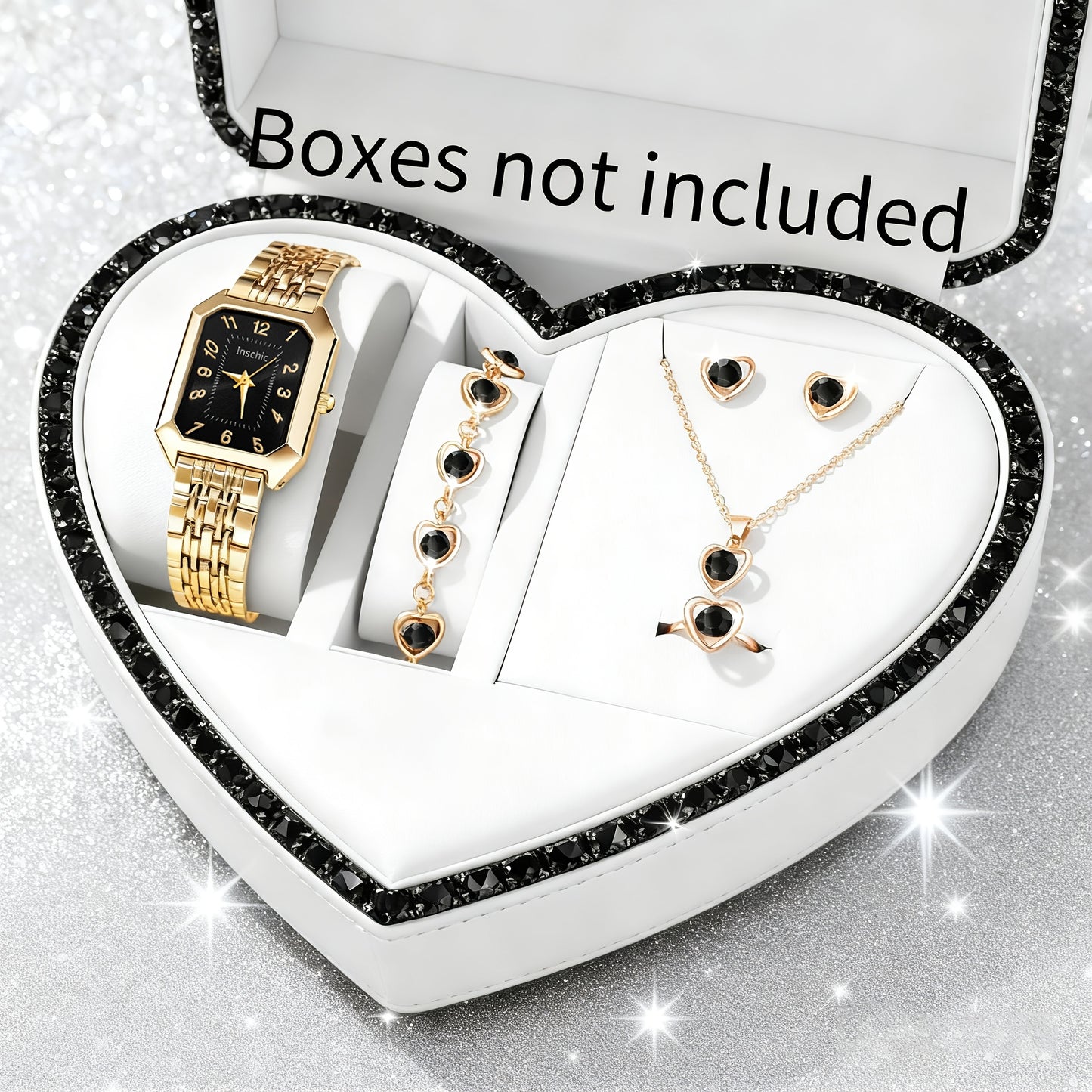 6pcs Exquisite Charming Women'S Quartz Watches, Square Dials, Heart Pendant Jewelry Set, Best Choice for Women'S Gifts, Year-Round Wear, Suitable for Any Occasion Wear/Gifting