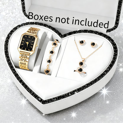 6pcs Exquisite Charming Women'S Quartz Watches, Square Dials, Heart Pendant Jewelry Set, Best Choice for Women'S Gifts, Year-Round Wear, Suitable for Any Occasion Wear/Gifting