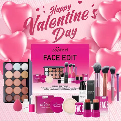 POPFEEL Full Face Makeup Kit, includes facial editing palette - waterproof, sweatproof, long-lasting full coverage, 12-in-1 multi-functional palette containing primer, foundation, concealer, setting powder, blush, contour, highlighter, bronzer, eyeshadow,