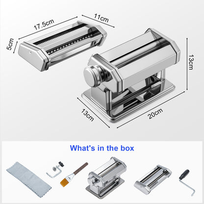 Pasta Roller Machine Dual Width Noodle Maker for Pasta, Spaghetti, Fettuccine, Lasagna 2 in 1 Stainless Steel with Cleaning Kit